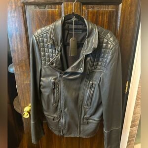 NWT Allsaints black/grey leather motorcycle jacket men’s large